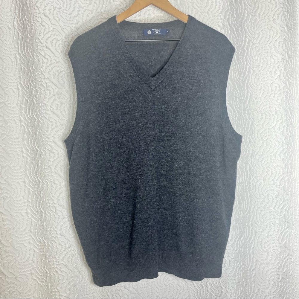 J.Crew Men's XL 100% Merino Wool V-Neck Sweater Vest Gray Flawed Fits Large